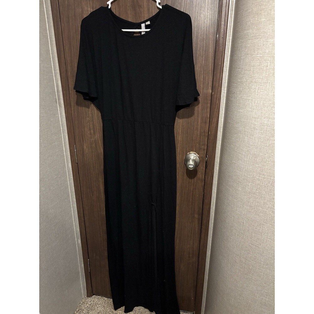ASOS Design Maxi Dress Black Cape Sleeve Open Back Leg Slit Size 10